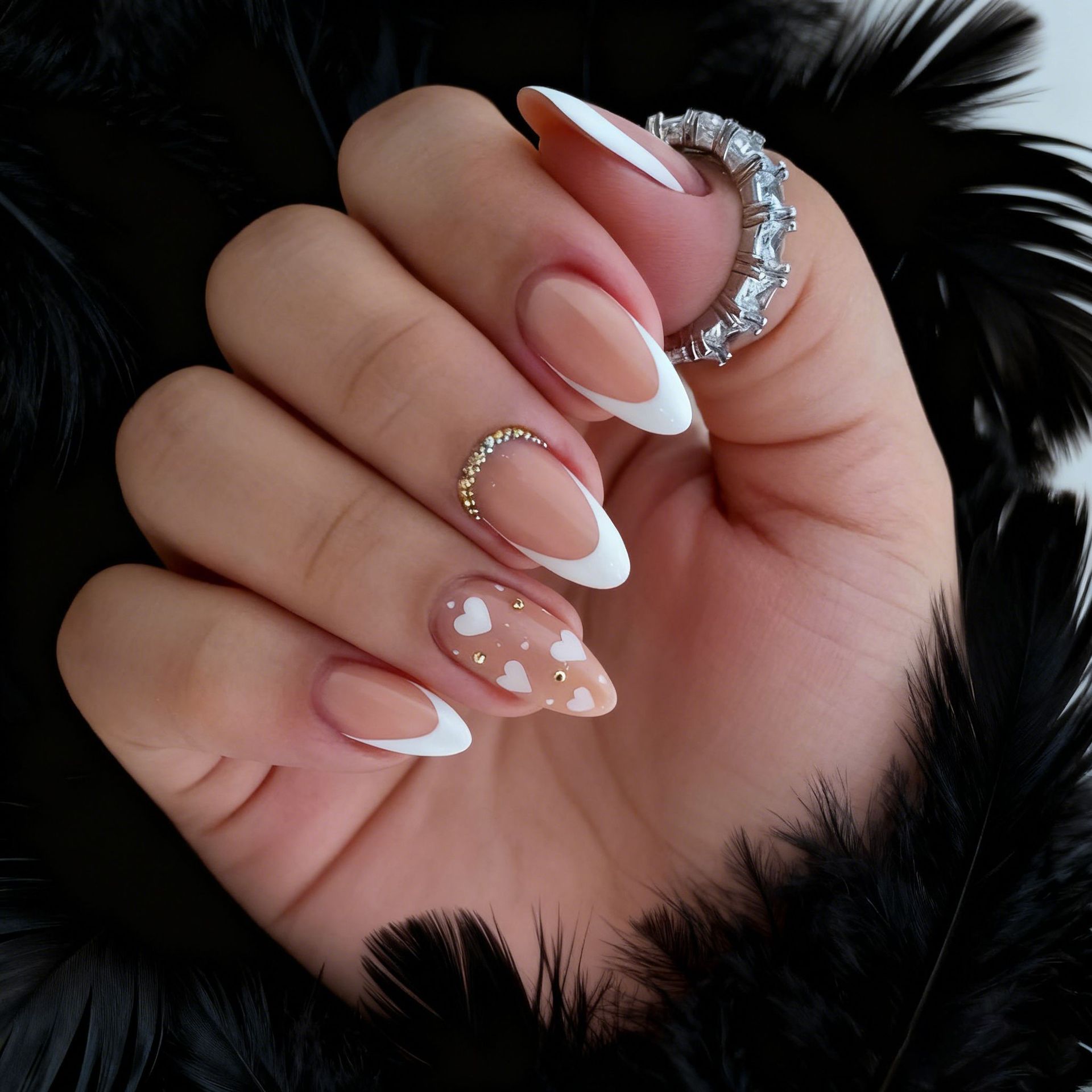 24Pcs Wearable French Fake Nails with Glue Simple Almond False Nails White Edge Design Short Full Cover Oval Nails Set Press On E0116 view 9