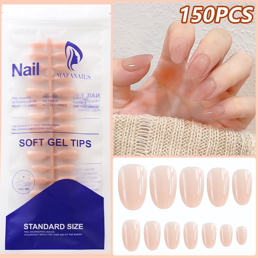 150/120Pcs Light Pink Press on Nails Short Medium Square Wearable Fake Nails Tips 10 sizes Full Cover False Nails Finger Decoration E0190