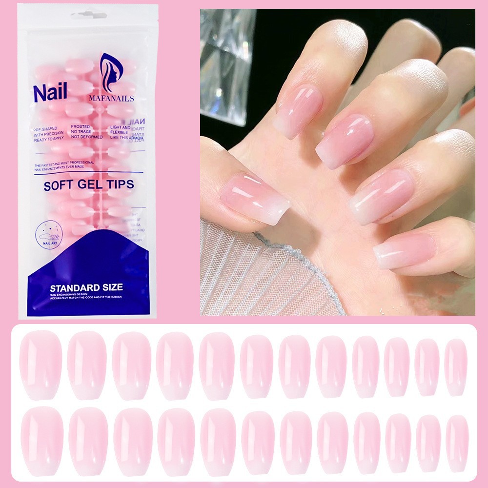 120Pcs Short Square Coffin French Fake Nails Glossy Pink Full Cover Wearable Press on Nails Wearable Acrylic Fake Nails Tips E0138