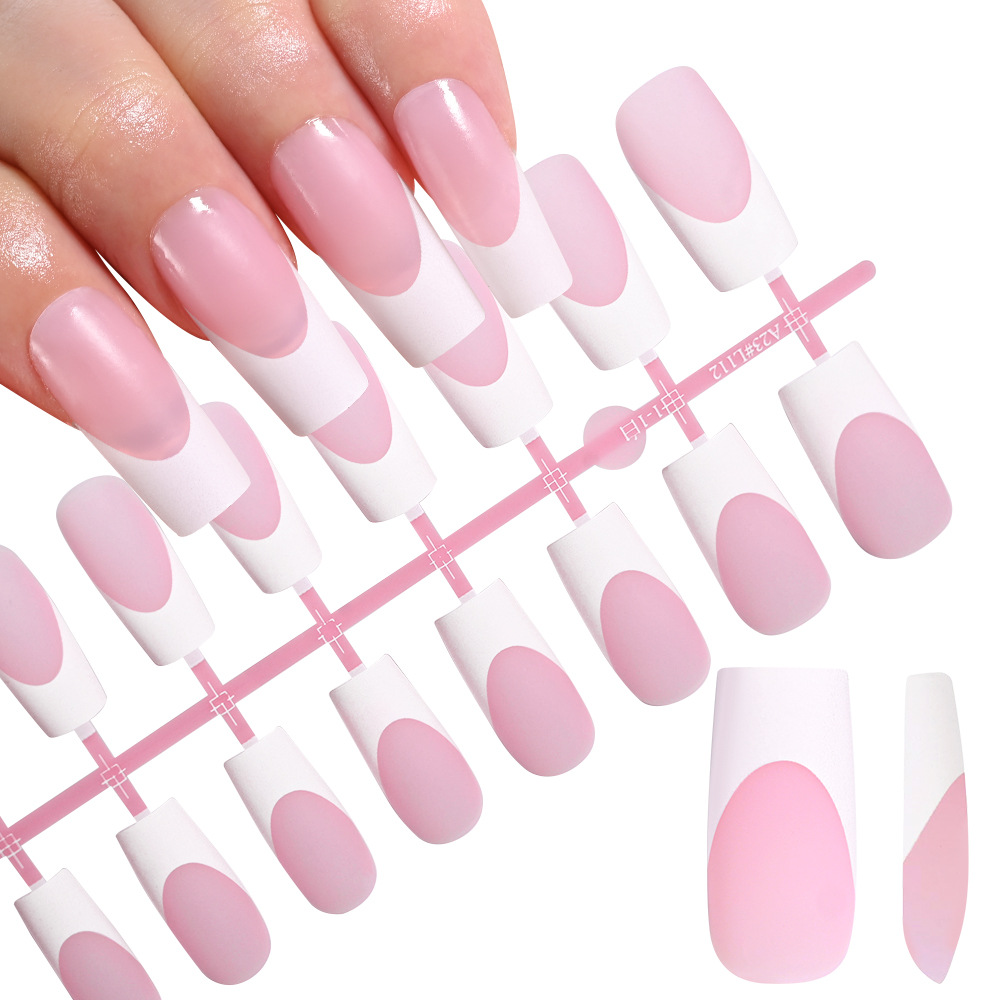 120Pcs Short Square Coffin French Fake Nails Glossy Pink Full Cover Wearable Press on Nails Wearable Acrylic Fake Nails Tips E0138
