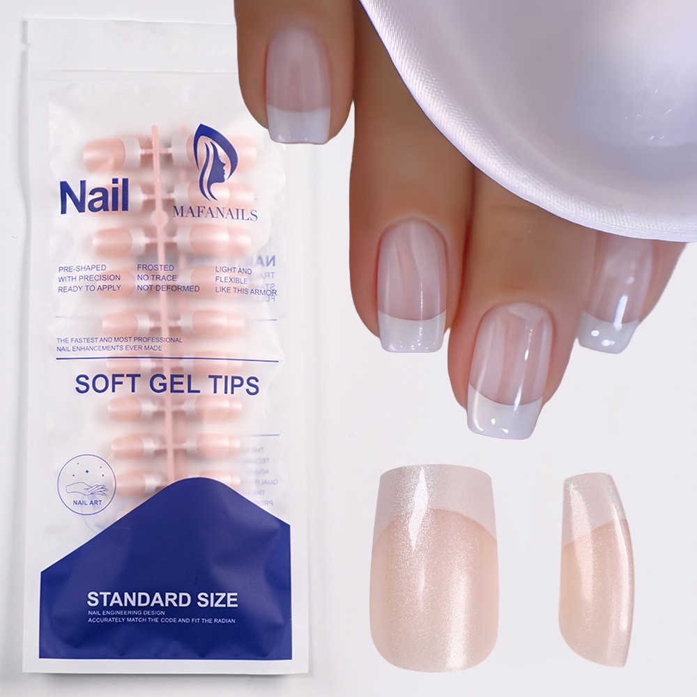 120Pcs Short Square Coffin French Fake Nails Glossy Pink Full Cover Wearable Press on Nails Wearable Acrylic Fake Nails Tips E0138