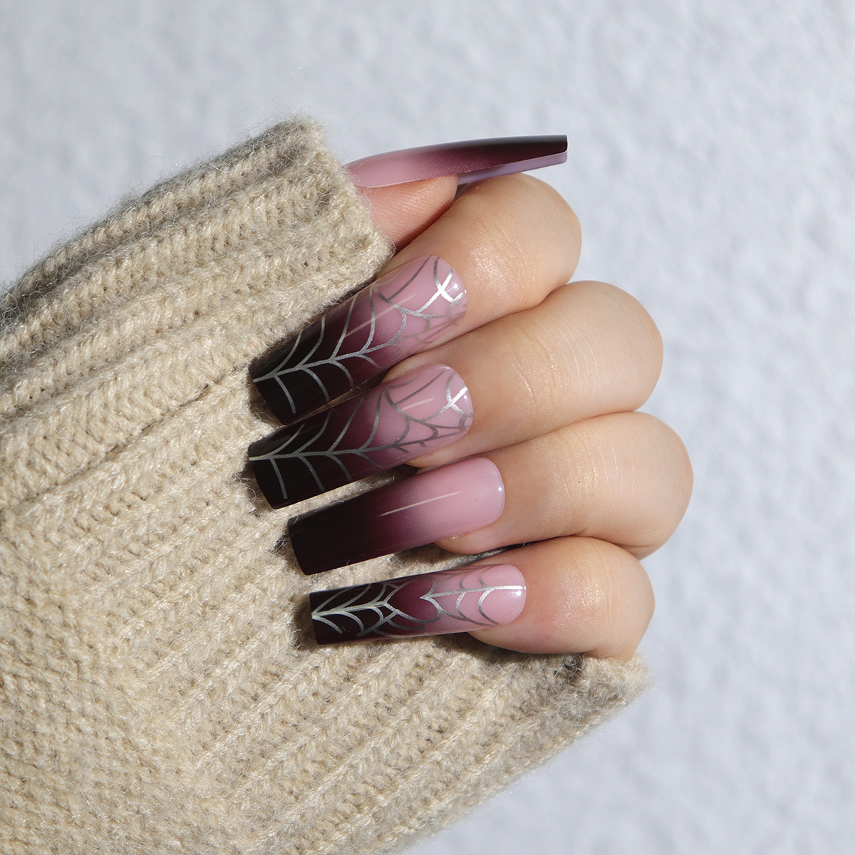 Halo Dyeing Bloodstain Design Long Pointed False Nails Halloween Detachable Finished Fake Nails Press on Nails with Jelly Glue  E0143A view 10