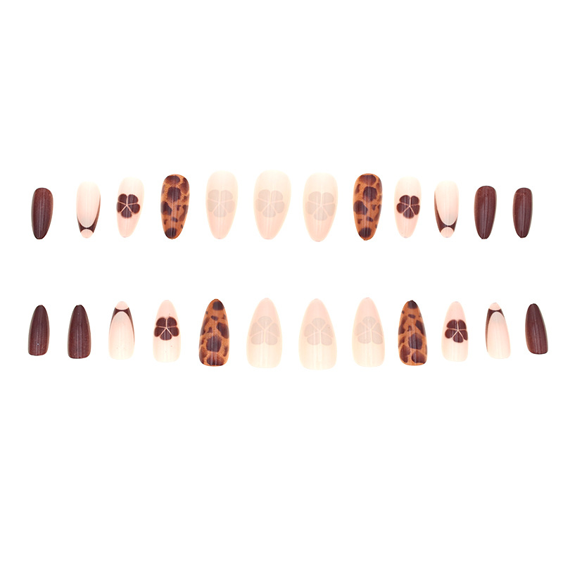 24Pcs Wearable French Fake Nails with Glue Simple Almond False Nails White Edge Design Short Full Cover Oval Nails Set Press On E0116 view 4