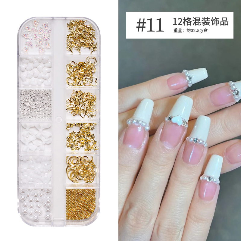 12Grids Riveting Nail Ornament Gold/Silver Charms Arrow Rivet Metallic Nail Art Punk Spikes Studs Tip Decoration E0183