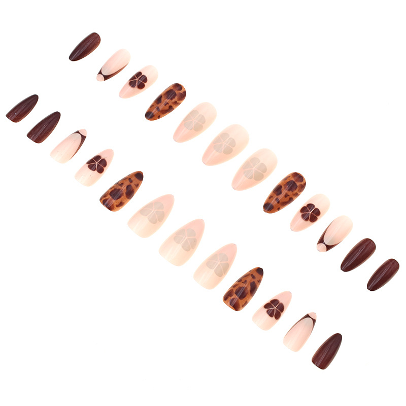 24Pcs Wearable French Fake Nails with Glue Simple Almond False Nails White Edge Design Short Full Cover Oval Nails Set Press On E0116 view 5