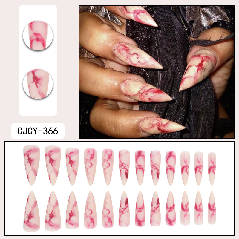 Halo Dyeing Bloodstain Design Long Pointed False Nails Halloween Detachable Finished Fake Nails Press on Nails with Jelly Glue  E0143A view 6