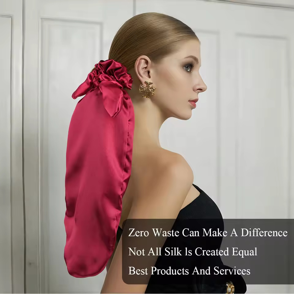 Satin Sleep Cap with Hair Bow Scrunchies, Soft Long Hair Bonnet for Long Hair, Hair Protector for Daily Use & Nighttime E0302