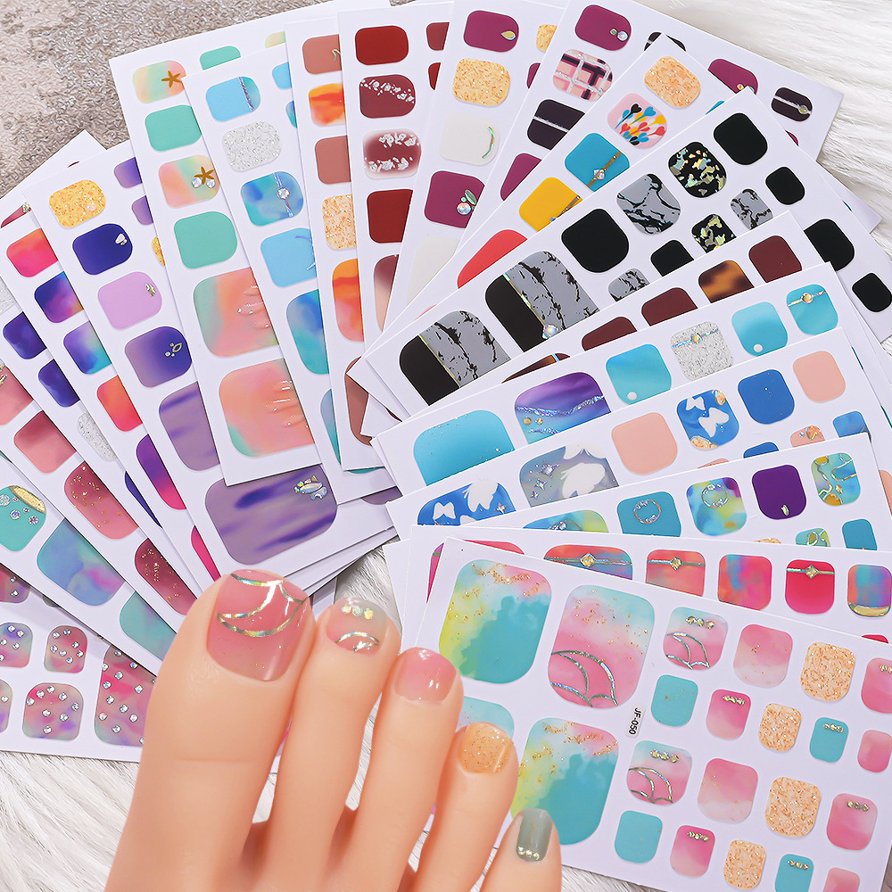 22tips/Sheet Toe Nail Stickers Glittering Toenails Manicure Art Decals Full Cover Removable Adhesive No Need UV Lamp Nail Patch E0135 view 2