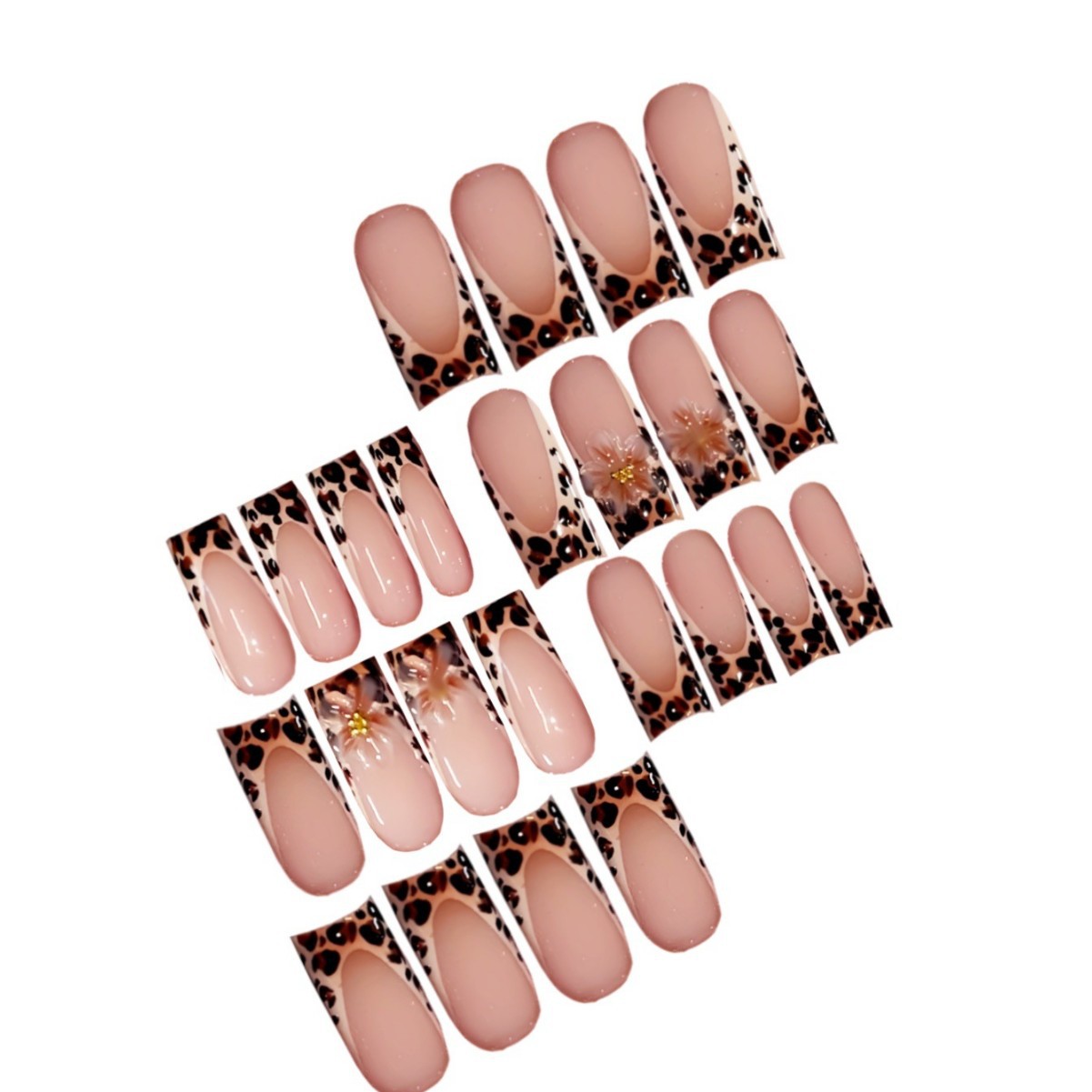 24pcs Simple False Nails Sets Flower Pattern Square Fake Nail French Short Ballet Press on Nails Acrylic Pink Full Cover Nail E0147A view 6
