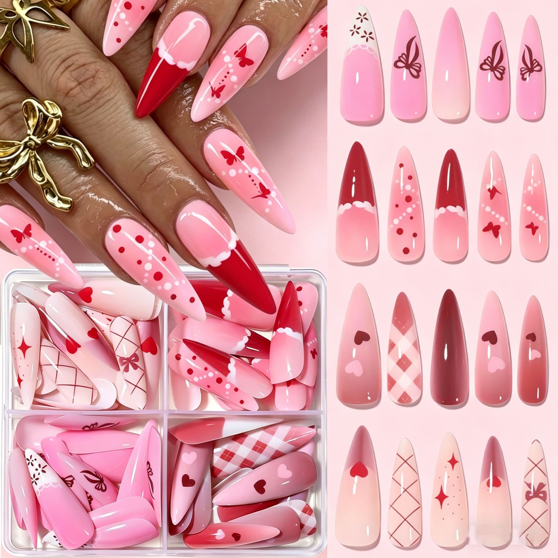 96pcs Nude Leopard French Bowknot False Nails Short Round Square Press On Nails Y2K Cute Leopard Bow Actylic Fake Nails Tips E0188 view 3