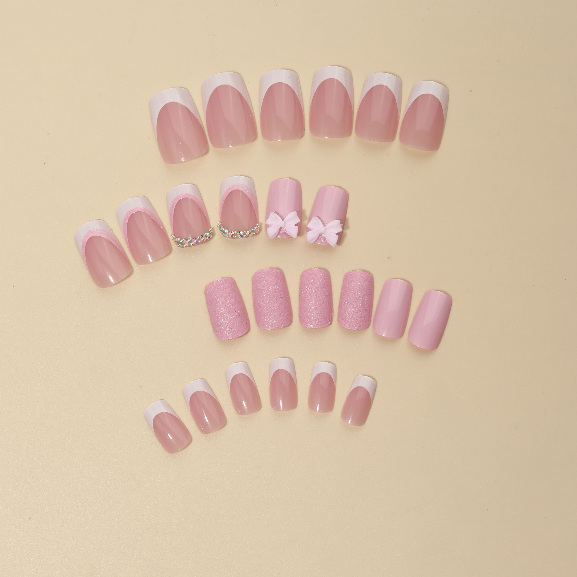 24Pcs Short Almond White Bowknot French Press on Nails Sweet Bow Pearl Design Acrylic Fake Nails Full Cover French False Nail E0125 view 3