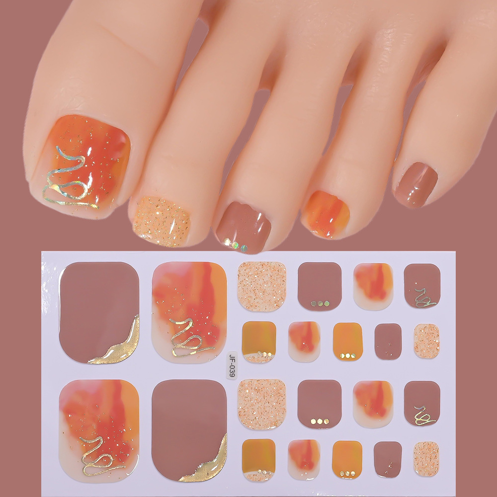 22tips/Sheet Toe Nail Stickers Glittering Toenails Manicure Art Decals Full Cover Removable Adhesive No Need UV Lamp Nail Patch E0135 view 8