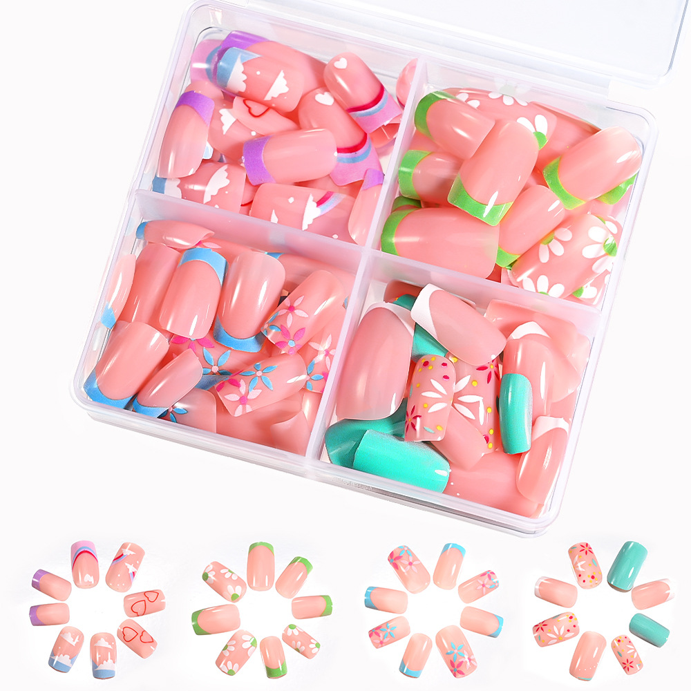 96pcs Nude Leopard French Bowknot False Nails Short Round Square Press On Nails Y2K Cute Leopard Bow Actylic Fake Nails Tips E0188 view 8