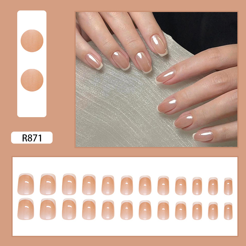24Pcs French False Nails Almond Fake Nails with Glue Press on White Edge Design Wearable Simple Ins Pink Stiletto Nail Tips E0146A view 5