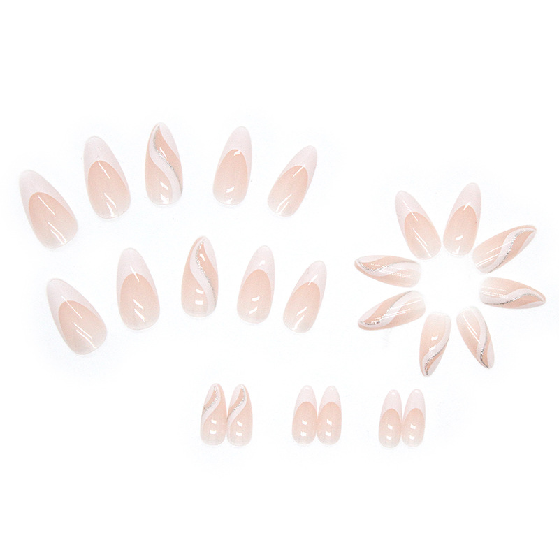 24Pcs French False Nails Almond Fake Nails with Glue Press on White Edge Design Wearable Simple Ins Pink Stiletto Nail Tips E0146A view 9