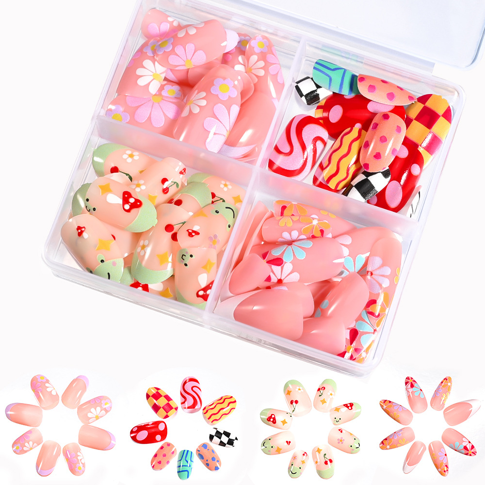 96pcs Nude Leopard French Bowknot False Nails Short Round Square Press On Nails Y2K Cute Leopard Bow Actylic Fake Nails Tips E0188 view 9