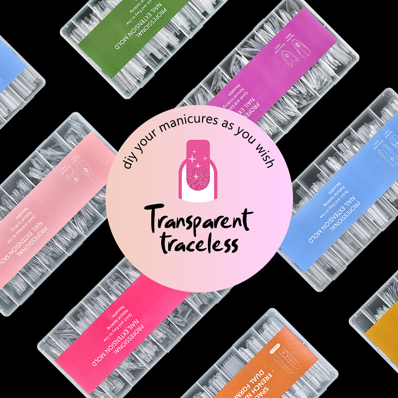 Sandwich Nails Dual Forms - 240Pcs Long Coffin Nail Mold for Quick Nails Extension, No Paper Forms Needed, 15 Sizes Plastic For E0131