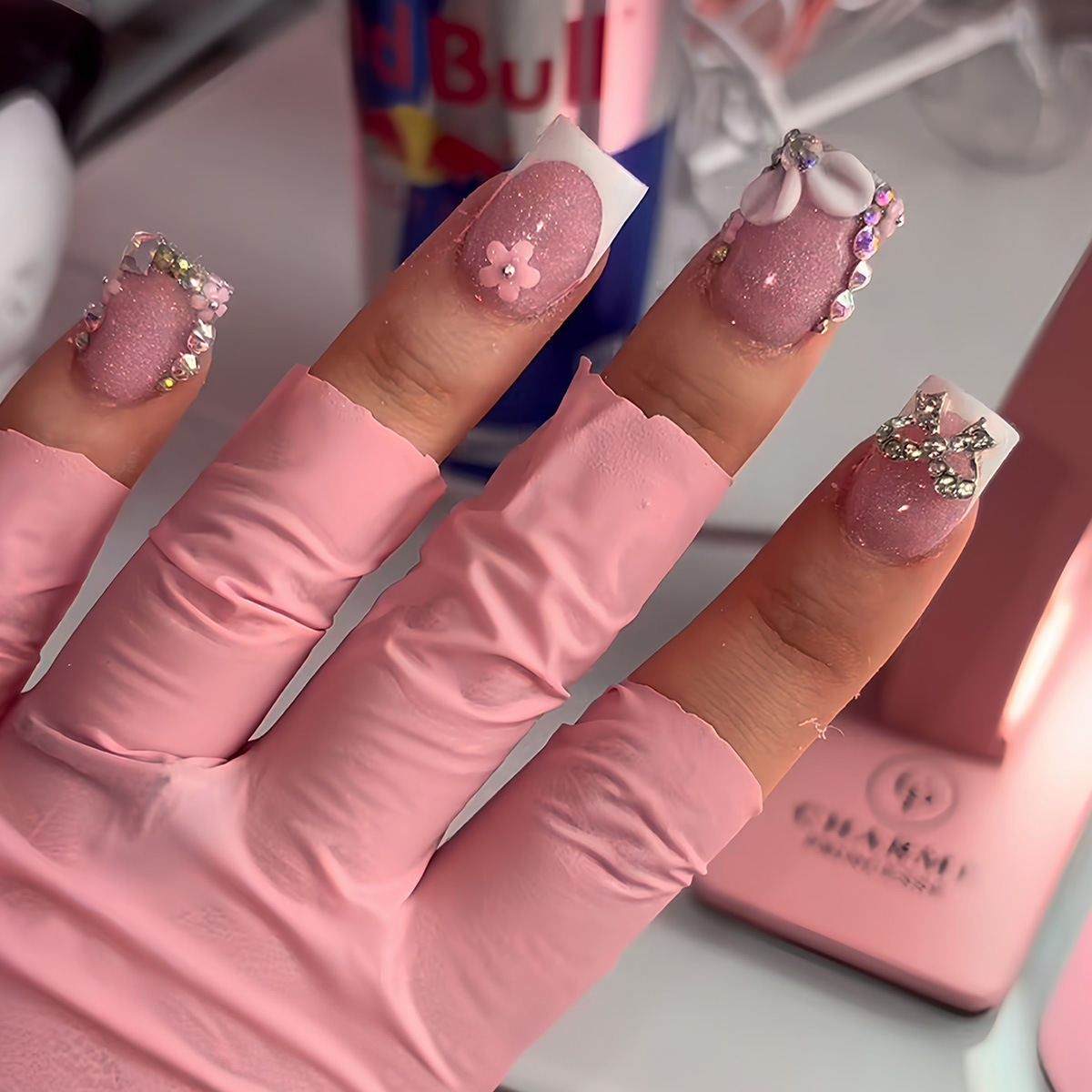 24pcs Simple False Nails Sets Flower Pattern Square Fake Nail French Short Ballet Press on Nails Acrylic Pink Full Cover Nail E0147A view 7