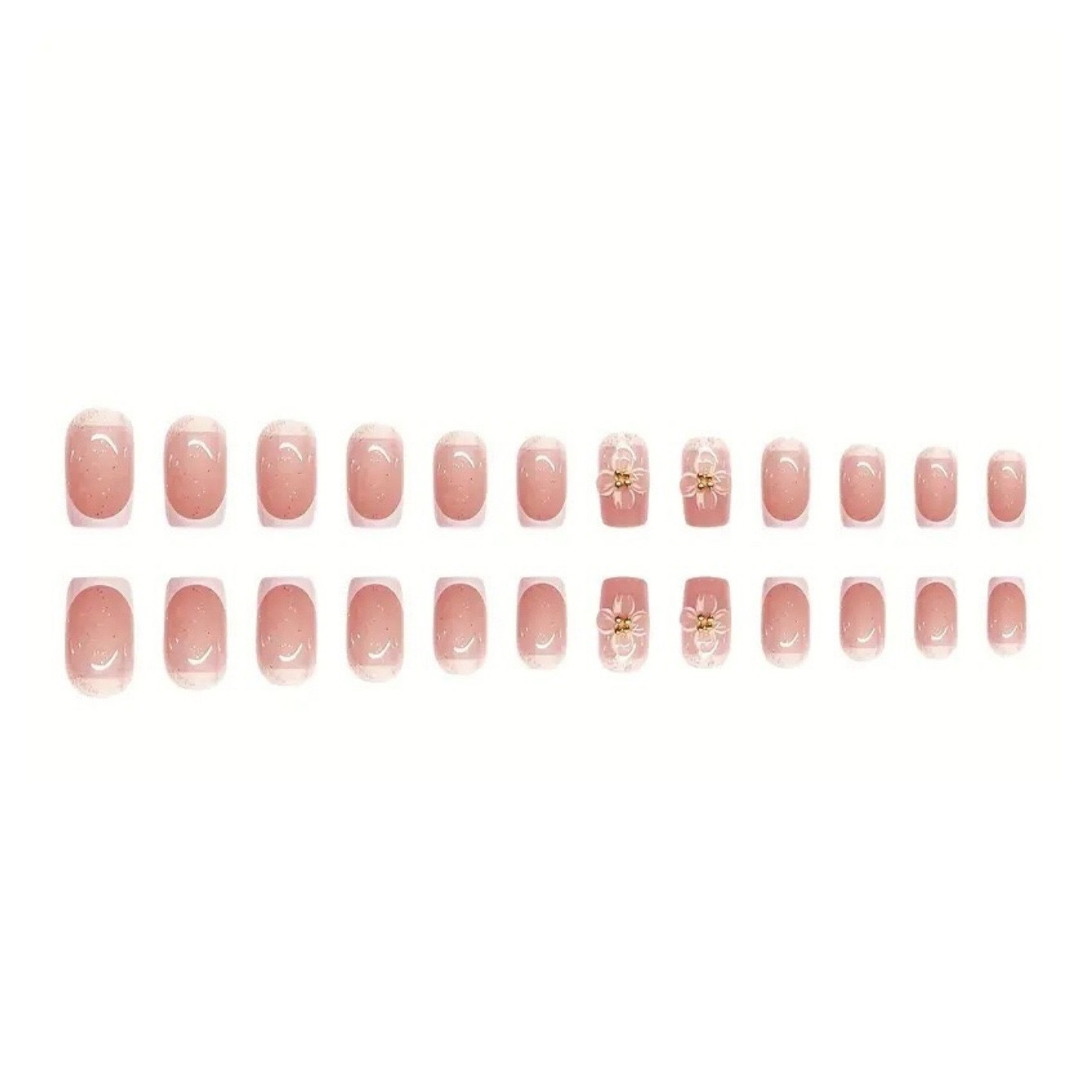 24pcs Simple False Nails Sets Flower Pattern Square Fake Nail French Short Ballet Press on Nails Acrylic Pink Full Cover Nail E0147A view 10