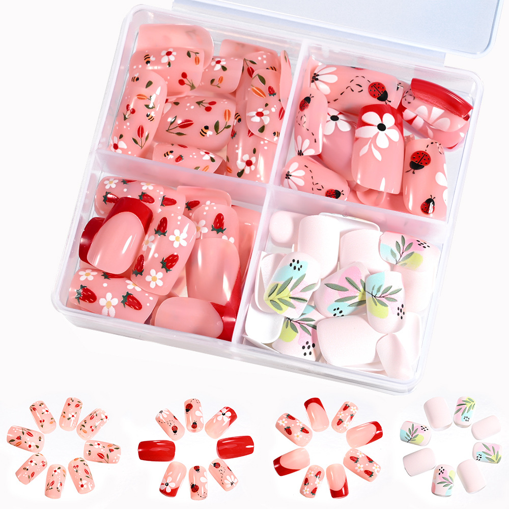 96pcs Nude Leopard French Bowknot False Nails Short Round Square Press On Nails Y2K Cute Leopard Bow Actylic Fake Nails Tips E0188 view 7