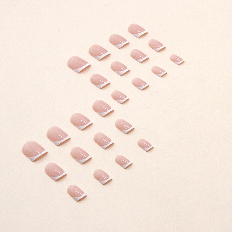 24Pcs French False Nails Almond Fake Nails with Glue Press on White Edge Design Wearable Simple Ins Pink Stiletto Nail Tips E0146A view 6