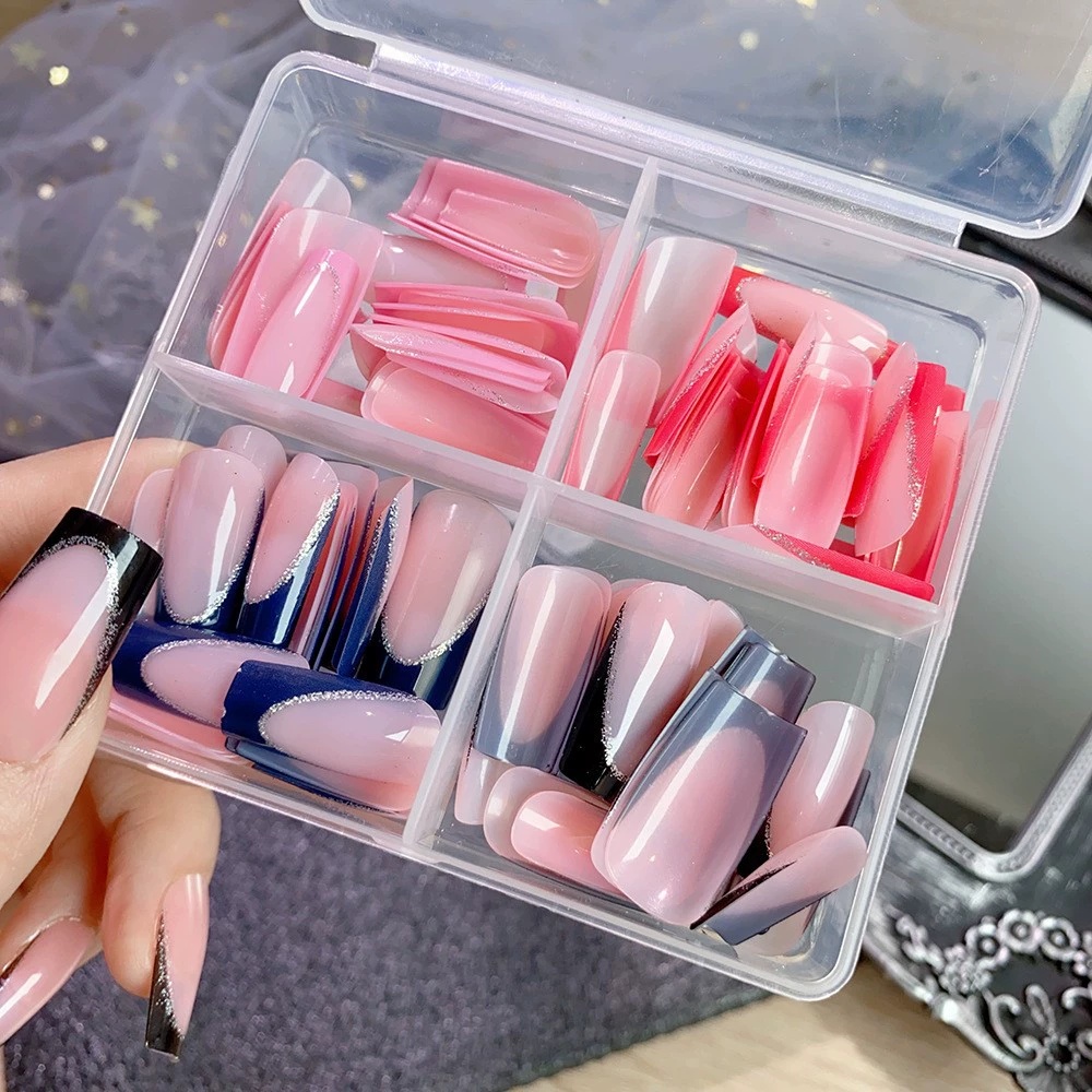 96pcs Nude Leopard French Bowknot False Nails Short Round Square Press On Nails Y2K Cute Leopard Bow Actylic Fake Nails Tips E0188 view 10
