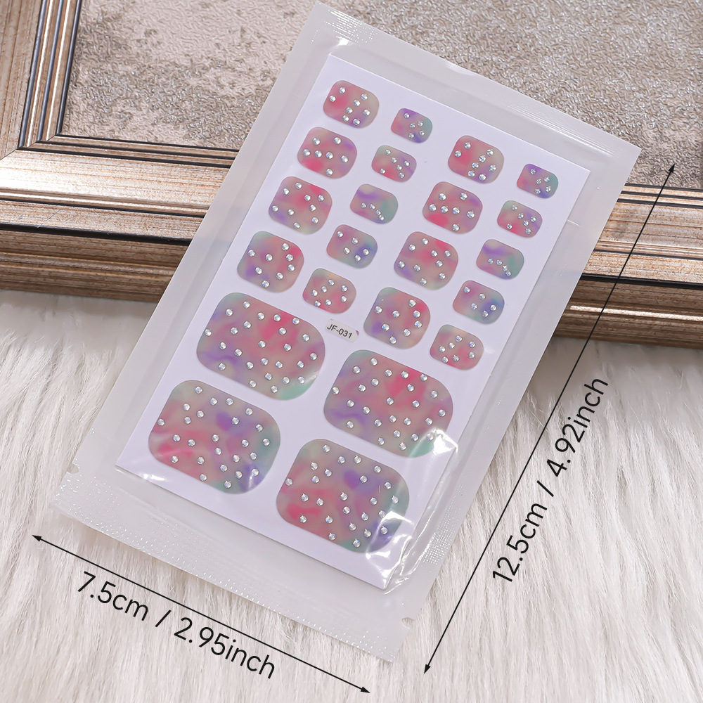 22tips/Sheet Toe Nail Stickers Glittering Toenails Manicure Art Decals Full Cover Removable Adhesive No Need UV Lamp Nail Patch E0135 view 10