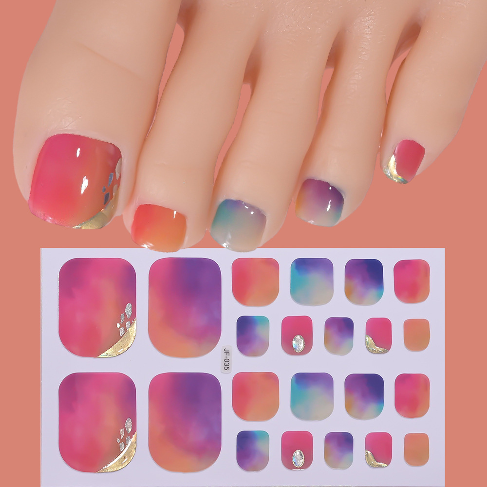 22tips/Sheet Toe Nail Stickers Glittering Toenails Manicure Art Decals Full Cover Removable Adhesive No Need UV Lamp Nail Patch E0135 view 9