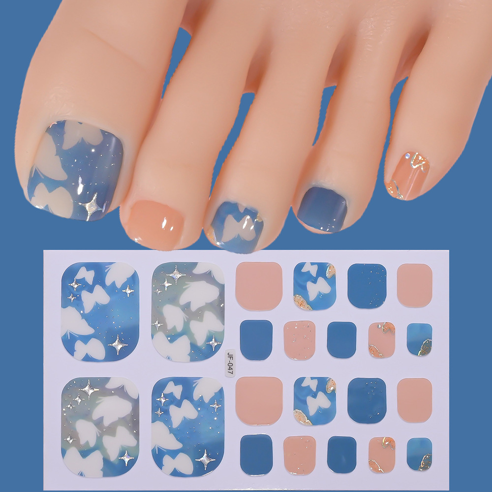 22tips/Sheet Toe Nail Stickers Glittering Toenails Manicure Art Decals Full Cover Removable Adhesive No Need UV Lamp Nail Patch E0135 view 6