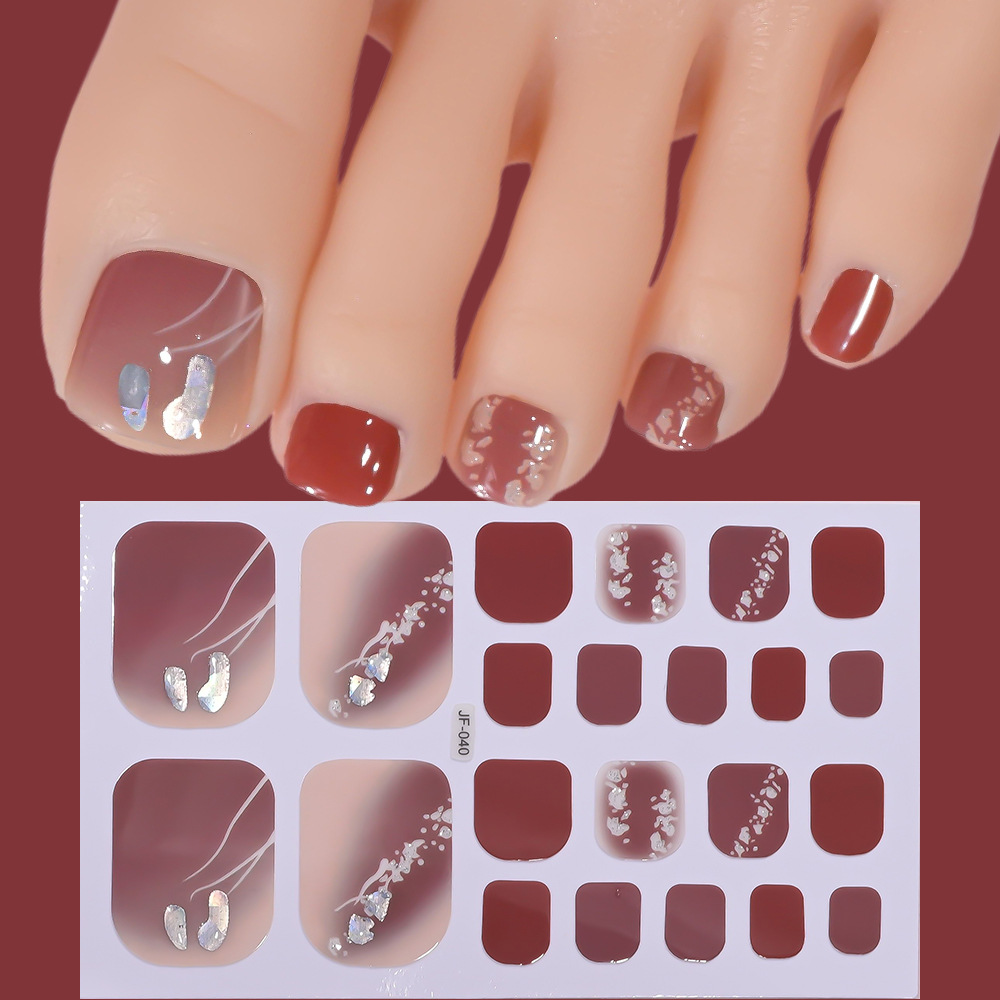 22tips/Sheet Toe Nail Stickers Glittering Toenails Manicure Art Decals Full Cover Removable Adhesive No Need UV Lamp Nail Patch E0135 view 7