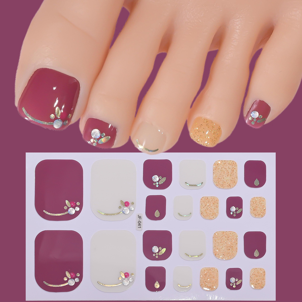 22tips/Sheet Toe Nail Stickers Glittering Toenails Manicure Art Decals Full Cover Removable Adhesive No Need UV Lamp Nail Patch E0135 view 5