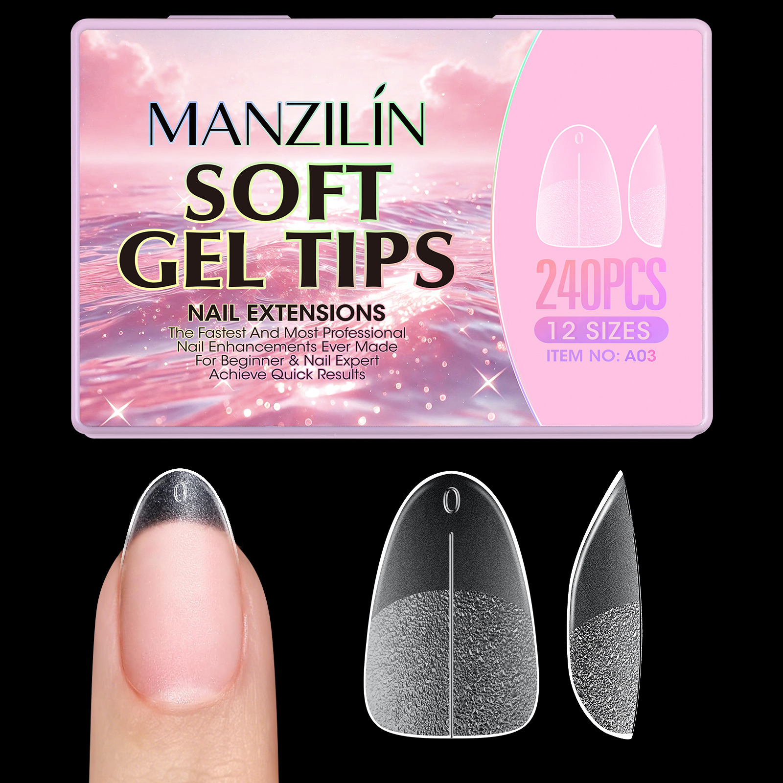240pcs Short Almond Soft Gel X Nail Tips Full Cover Coffin Stiletto Frosted Matte Fake Nails Press On Nails DIY Salon Manicure E0154A view 6