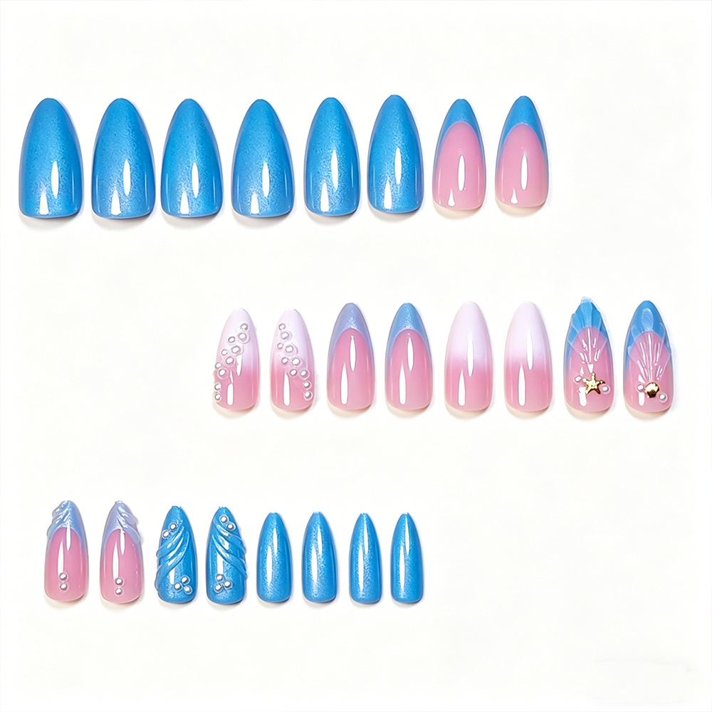 24pcs Pink Press on Nails with Polka Dot Pattern Design Almond Full Cover Nail Tips Acrylic French False Nail Simple Fake Nail E0149A view 9