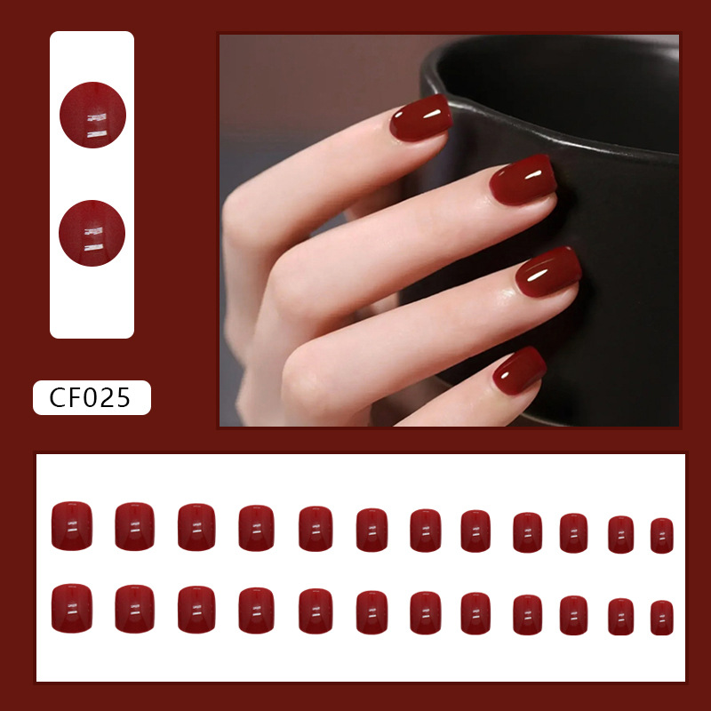24Pcs Medium length Square Head Europe United States Fake Nail Sweet Girl Glitter False Nails Full Removable Press on Nail Art E0117A