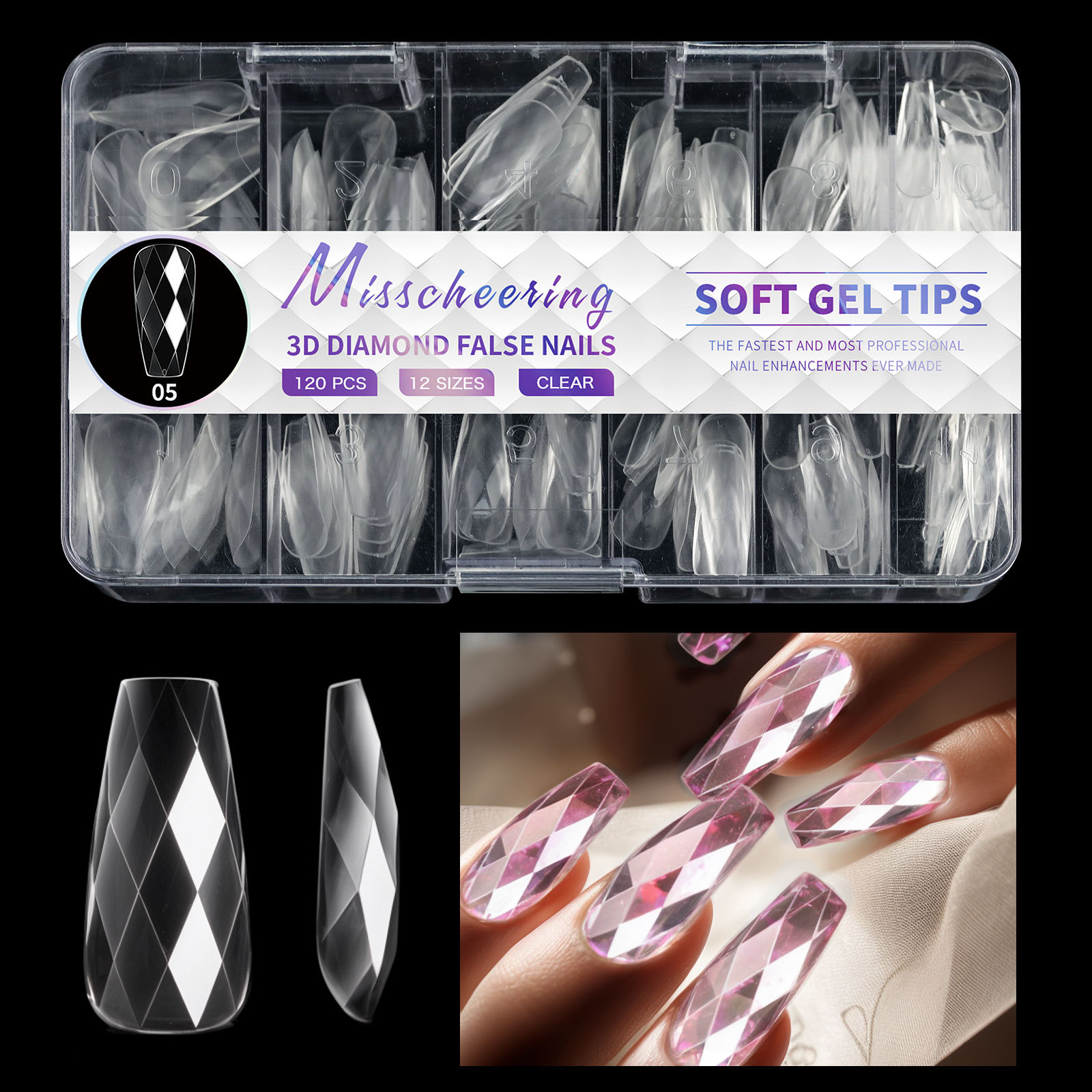 120/140Pcs Luxury Diamond Almond Press On False Nail Tips Classic Trapezoidal Full Cover Soft Fake Nails Extension DIY Manicure Salon Tools E0153A view 9