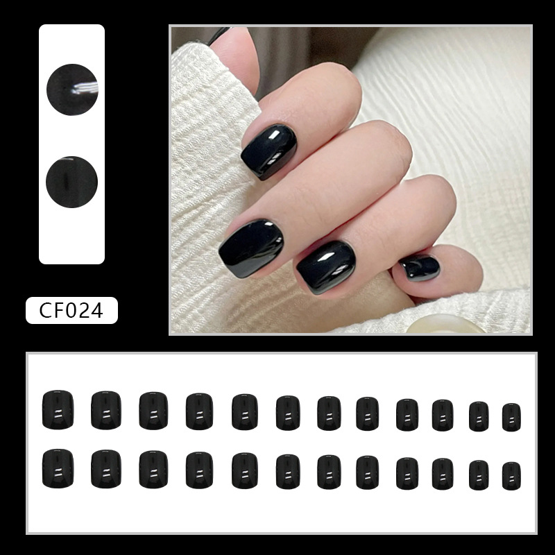 24Pcs Medium length Square Head Europe United States Fake Nail Sweet Girl Glitter False Nails Full Removable Press on Nail Art E0117A view 3