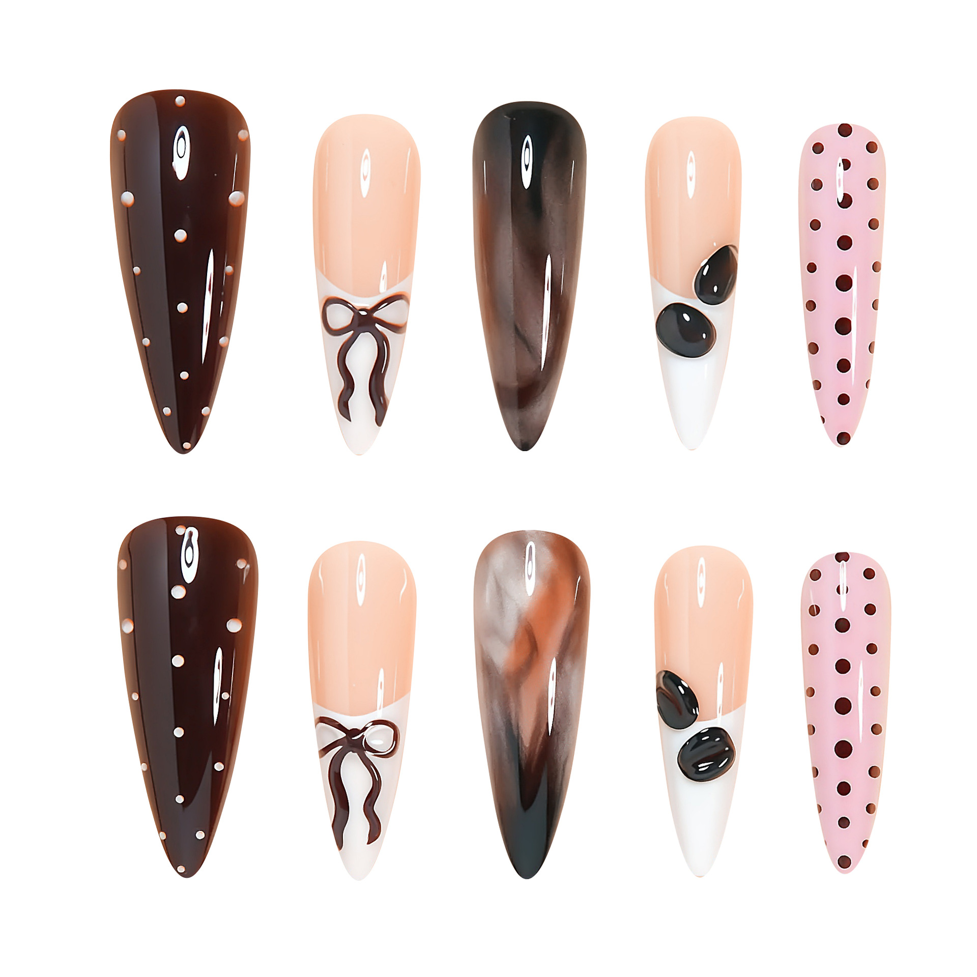 24pcs Pink Press on Nails with Polka Dot Pattern Design Almond Full Cover Nail Tips Acrylic French False Nail Simple Fake Nail E0149A view 2