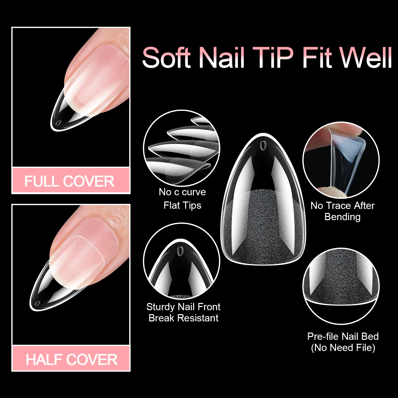 New 360Pcs Clear Short Almond Soft Nail Extension Tips 15 Sizes Matte Full Cover DIY Nail Art Professional Salon Press On Nails E0122 view 5