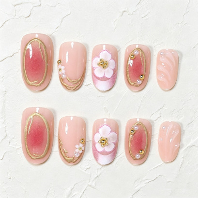 24pcs Pink Press on Nails with Polka Dot Pattern Design Almond Full Cover Nail Tips Acrylic French False Nail Simple Fake Nail E0149A view 4