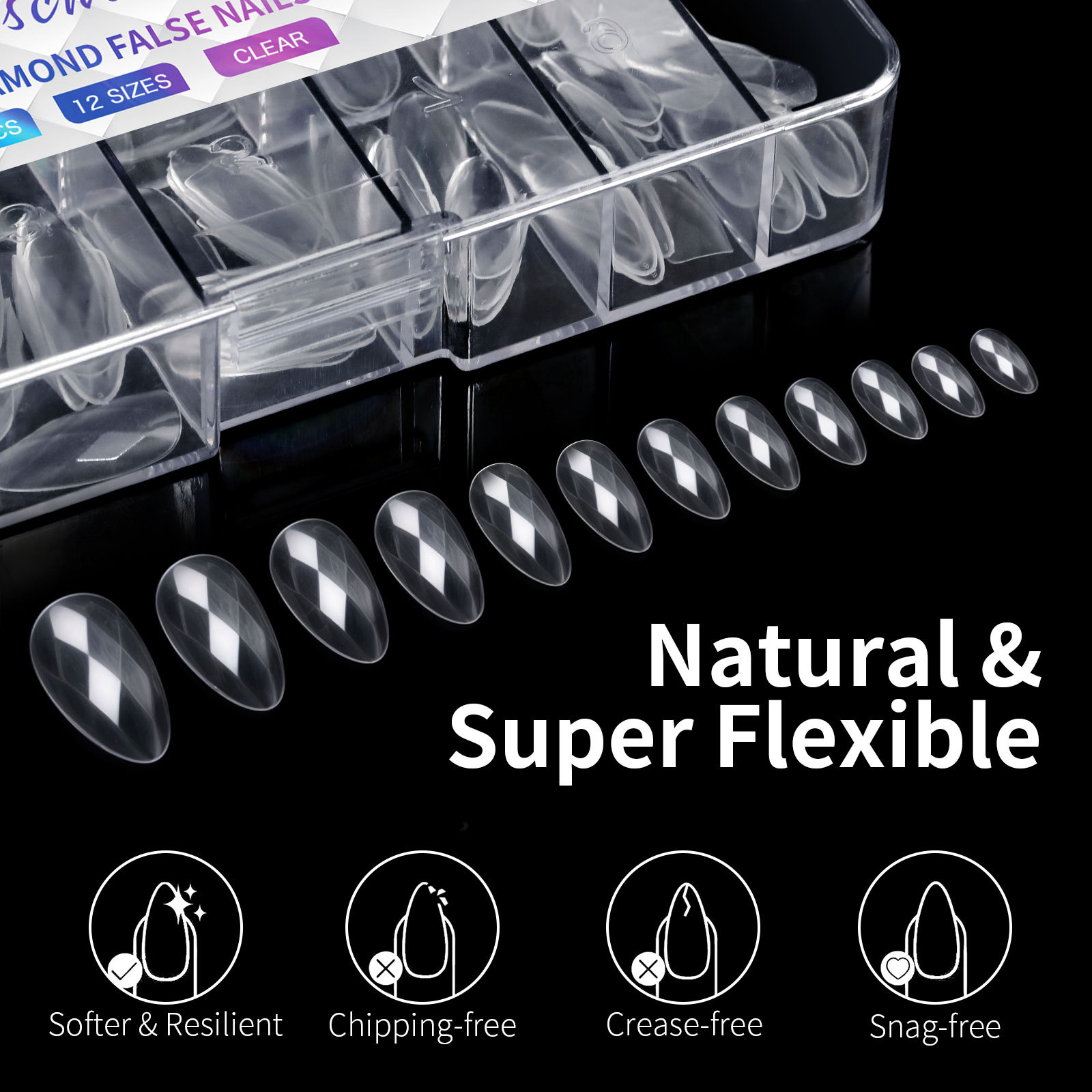 120/140Pcs Luxury Diamond Almond Press On False Nail Tips Classic Trapezoidal Full Cover Soft Fake Nails Extension DIY Manicure Salon Tools E0153A view 3
