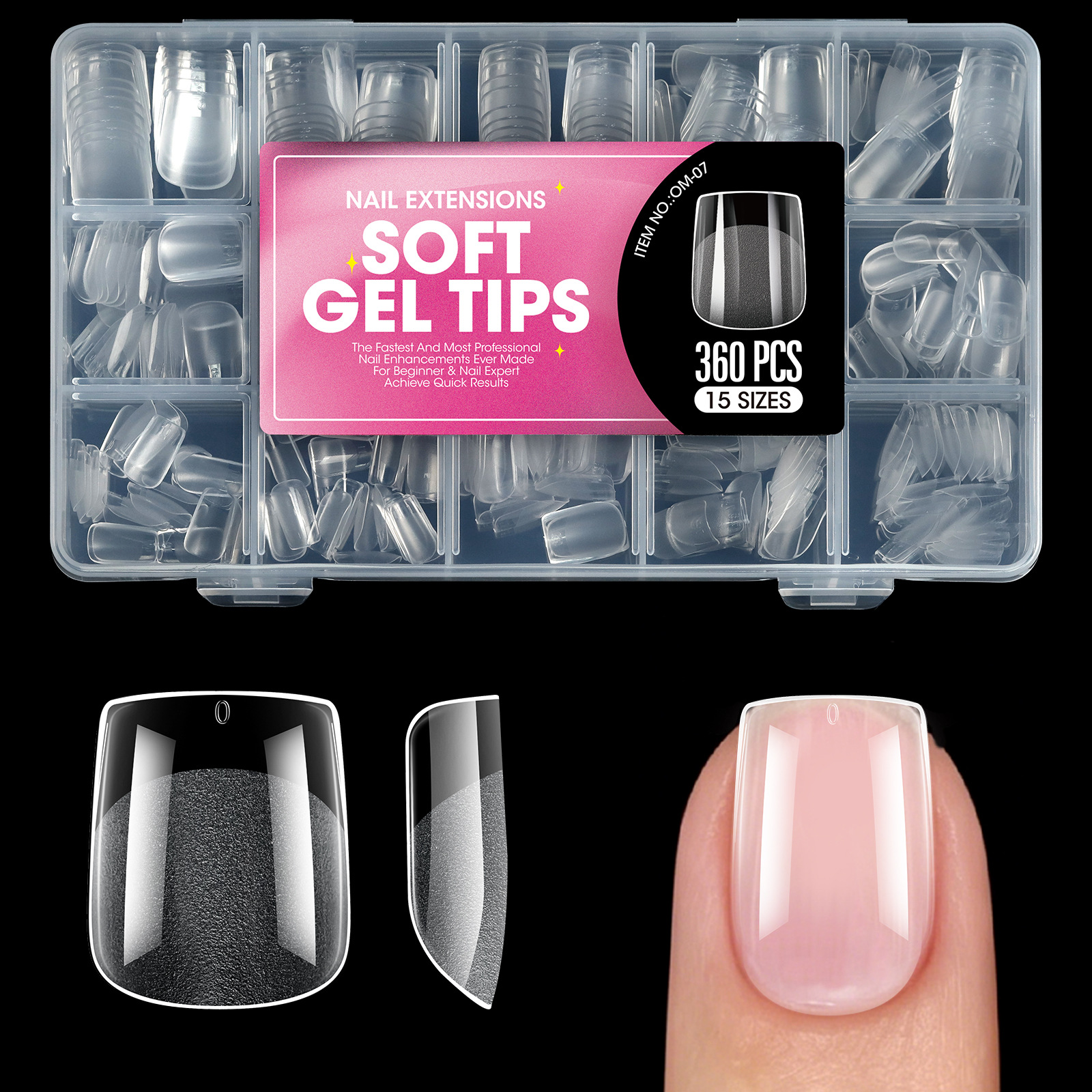 New 360Pcs Clear Short Almond Soft Nail Extension Tips 15 Sizes Matte Full Cover DIY Nail Art Professional Salon Press On Nails E0122 view 9