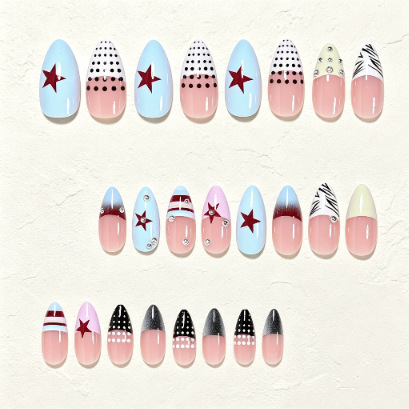 24pcs Pink Press on Nails with Polka Dot Pattern Design Almond Full Cover Nail Tips Acrylic French False Nail Simple Fake Nail E0149A view 7