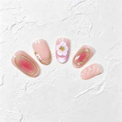24pcs Pink Press on Nails with Polka Dot Pattern Design Almond Full Cover Nail Tips Acrylic French False Nail Simple Fake Nail E0149A view 5