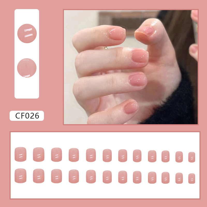 24Pcs Medium length Square Head Europe United States Fake Nail Sweet Girl Glitter False Nails Full Removable Press on Nail Art E0117A view 8