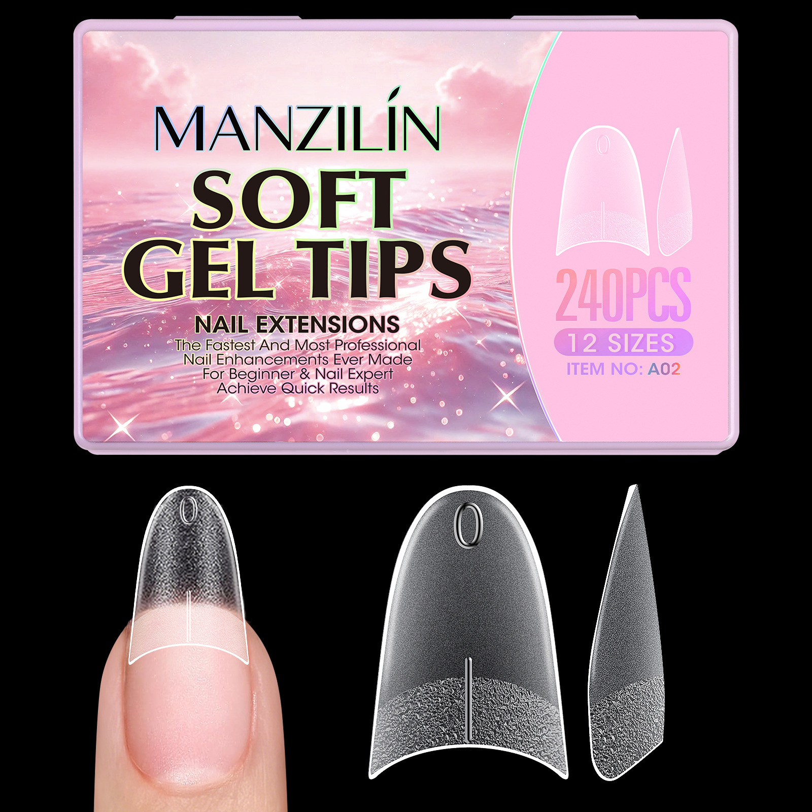 240pcs Short Almond Soft Gel X Nail Tips Full Cover Coffin Stiletto Frosted Matte Fake Nails Press On Nails DIY Salon Manicure E0154A view 5