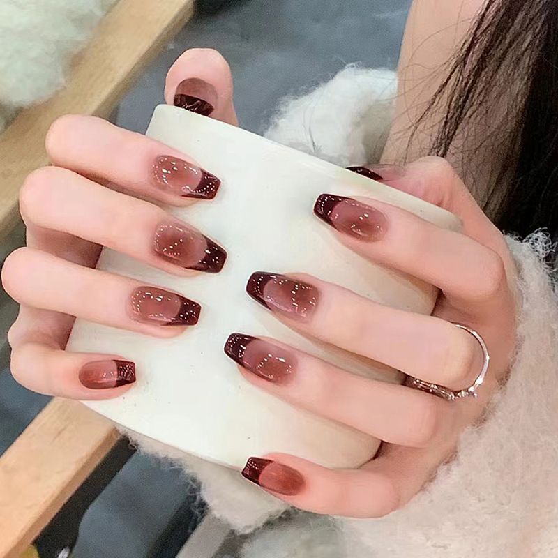 24pcs Glossy Black Fake Nails Set Press On Nail Tips Solid Color Long Stiletto Removable Artificial Nails Decoration Nail Art E0150A