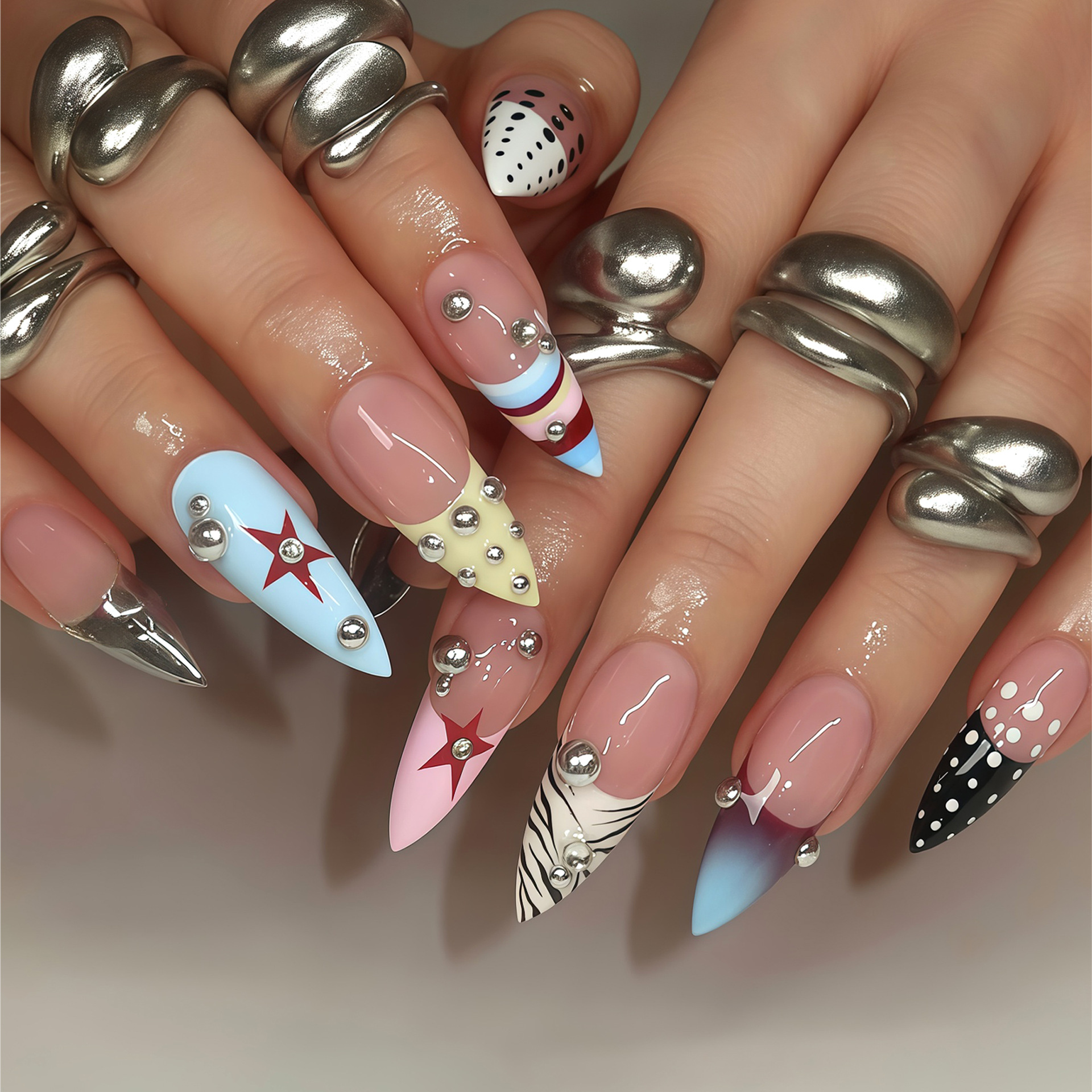 24pcs Pink Press on Nails with Polka Dot Pattern Design Almond Full Cover Nail Tips Acrylic French False Nail Simple Fake Nail E0149A view 6