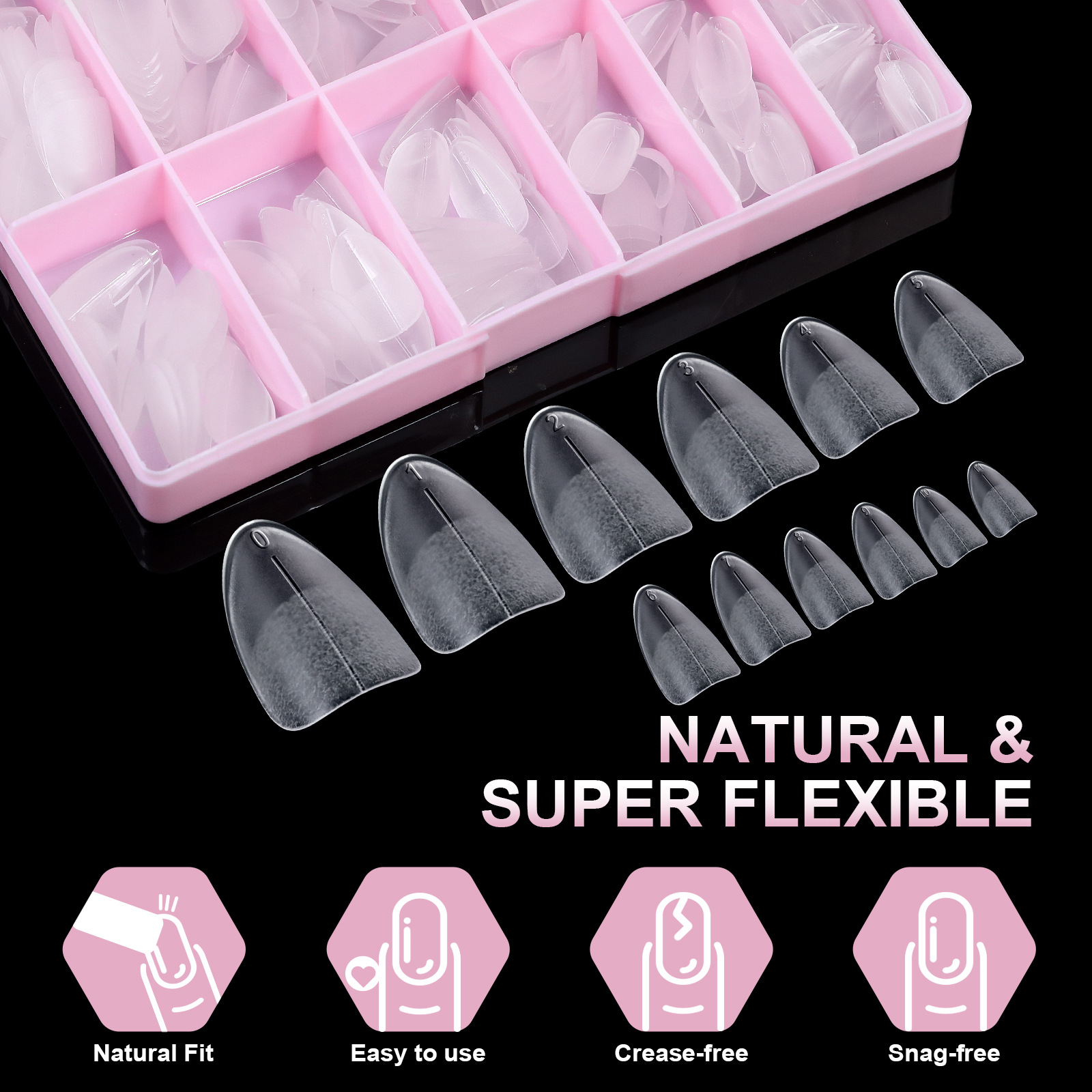240pcs Short Almond Soft Gel X Nail Tips Full Cover Coffin Stiletto Frosted Matte Fake Nails Press On Nails DIY Salon Manicure E0154A