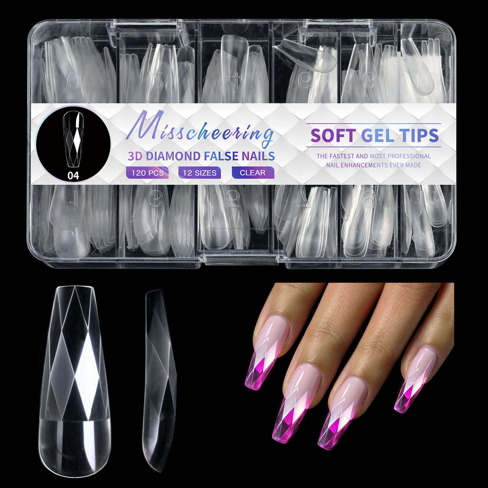 120/140Pcs Luxury Diamond Almond Press On False Nail Tips Classic Trapezoidal Full Cover Soft Fake Nails Extension DIY Manicure Salon Tools E0153A view 8