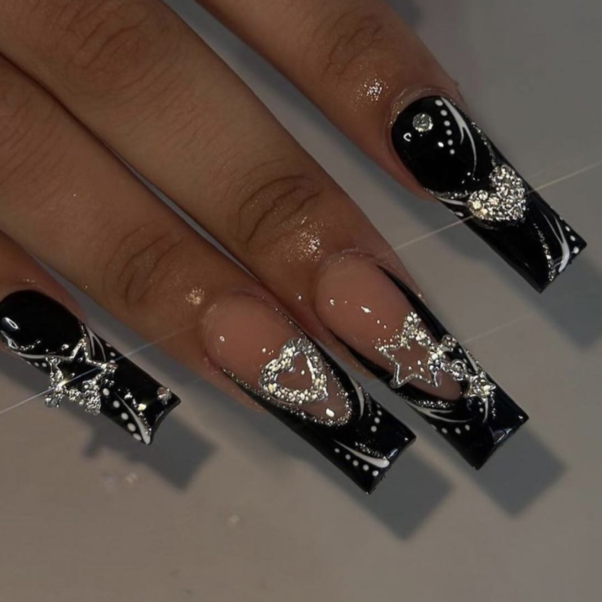 24Pcs Square False Nails with Jelly Glue Wearable Red Long Coffin Fake Nails Rhinestone Design Ballet Full Cover Press on Nails Tips E0146 view 3
